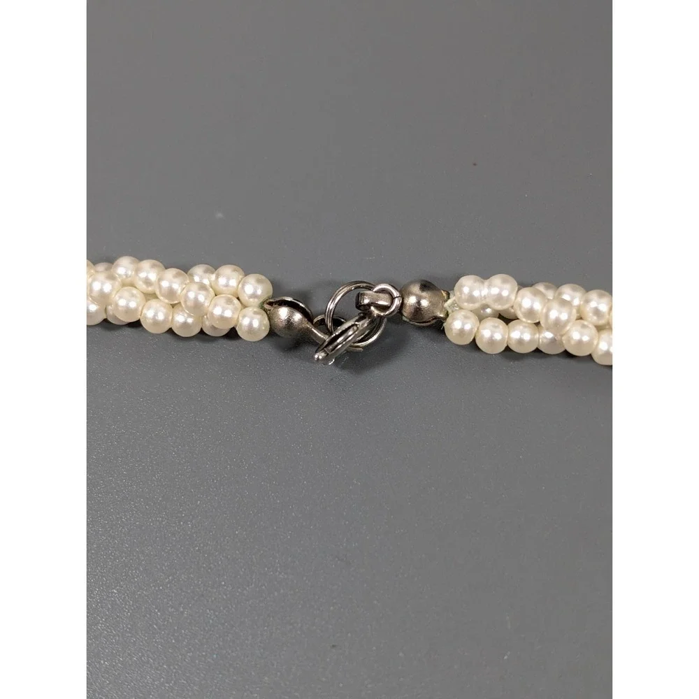Vintage Faux Pearl Multi Strand Twist Collar‎ Necklace Ivory 18